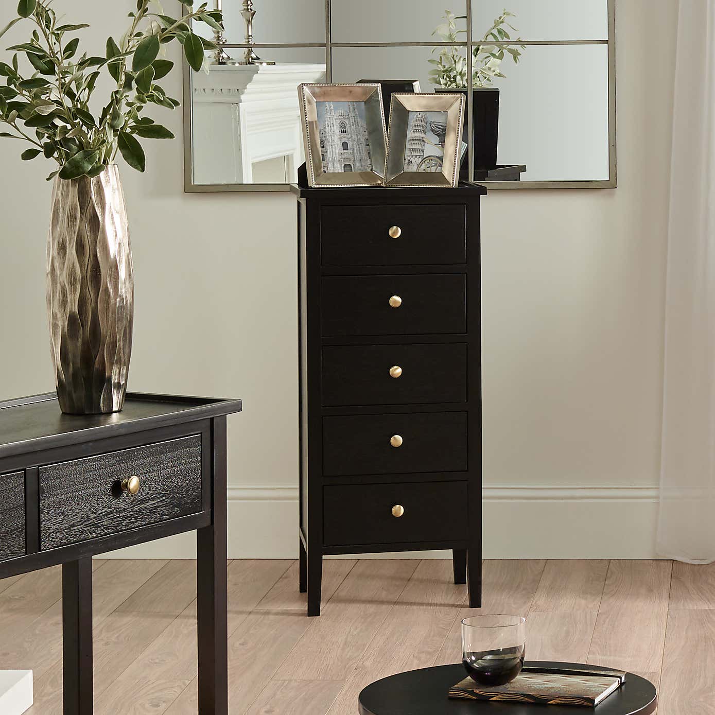 Pacific Chelmsford 5 Drawer Chest, Black Painted Pine