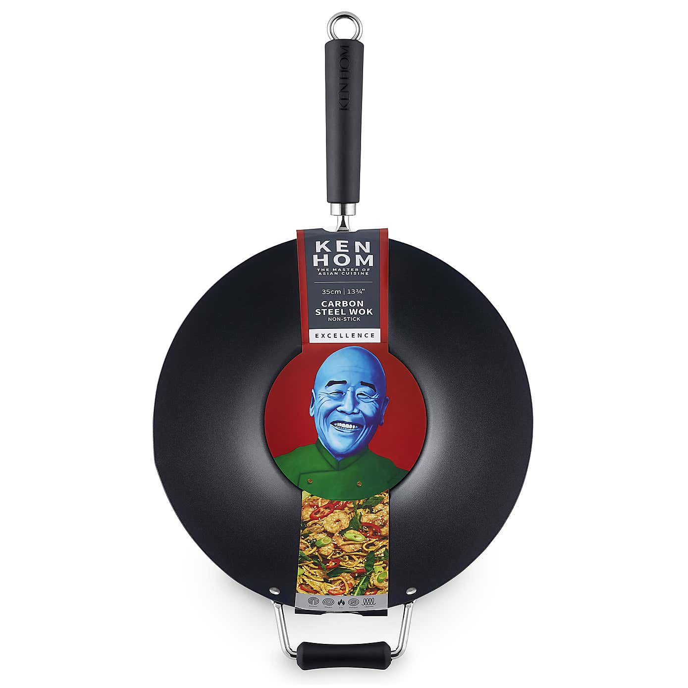 Ken Hom Excellence Non-Stick Carbon Steel Wok with Helper Handle, 35cm