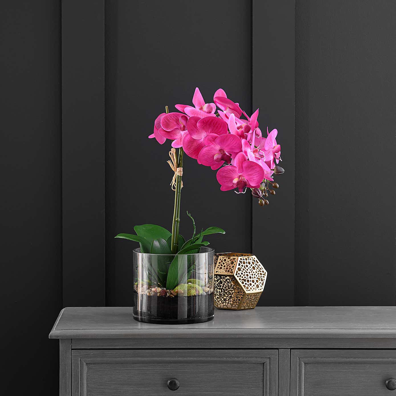 Artificial Pink Orchid in Glass Vessel