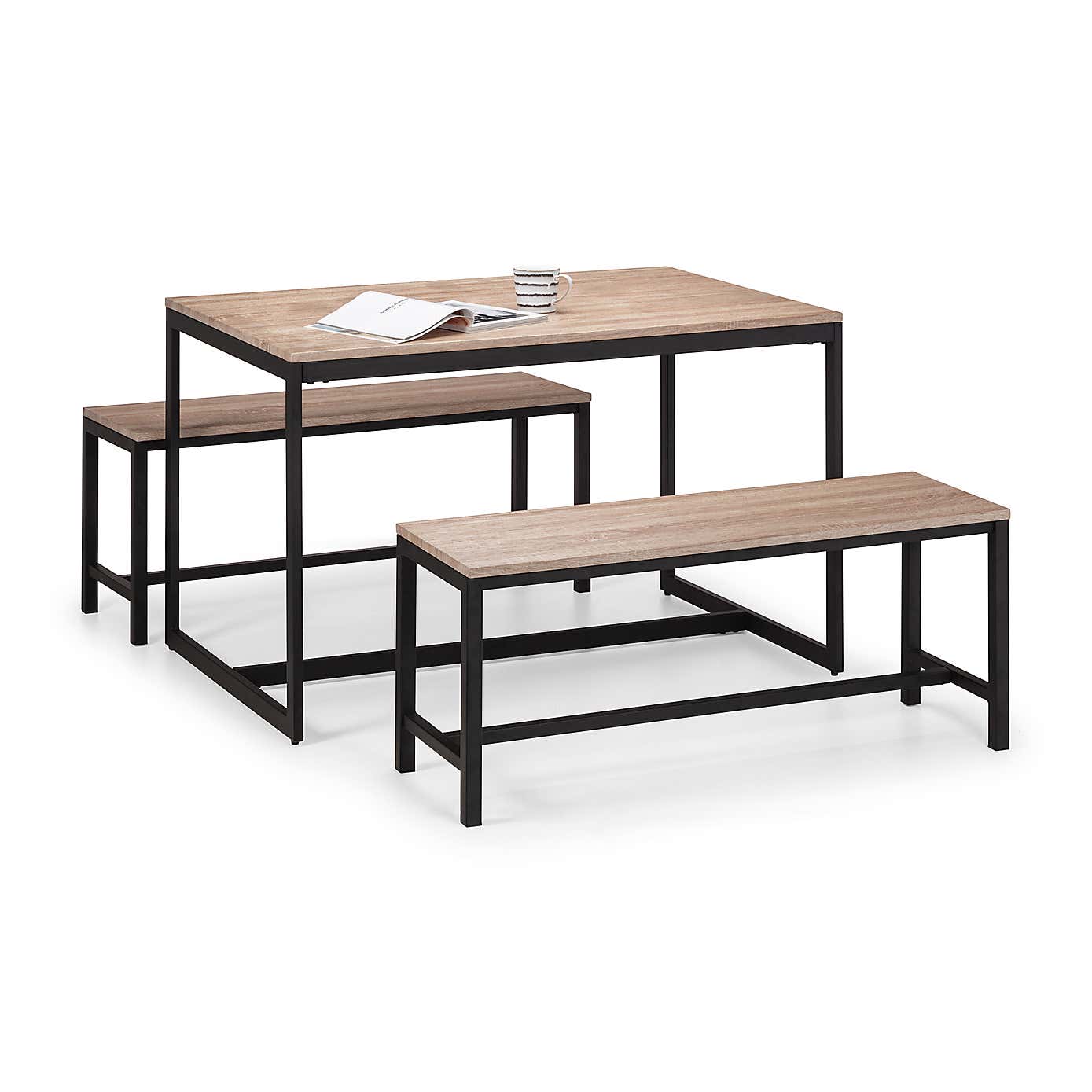 Tribeca 4 Seater Rectangular Dining Table with 2 Benches, Black