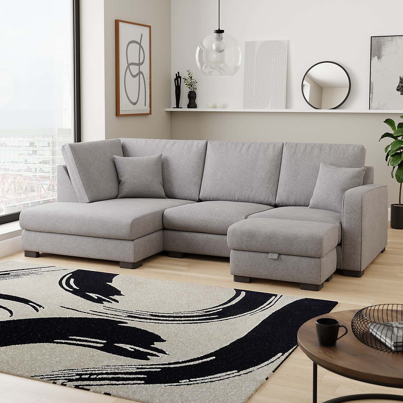 Carson Soft Texture Left Hand Facing U-Shaped Sofa with Detachable Footstool