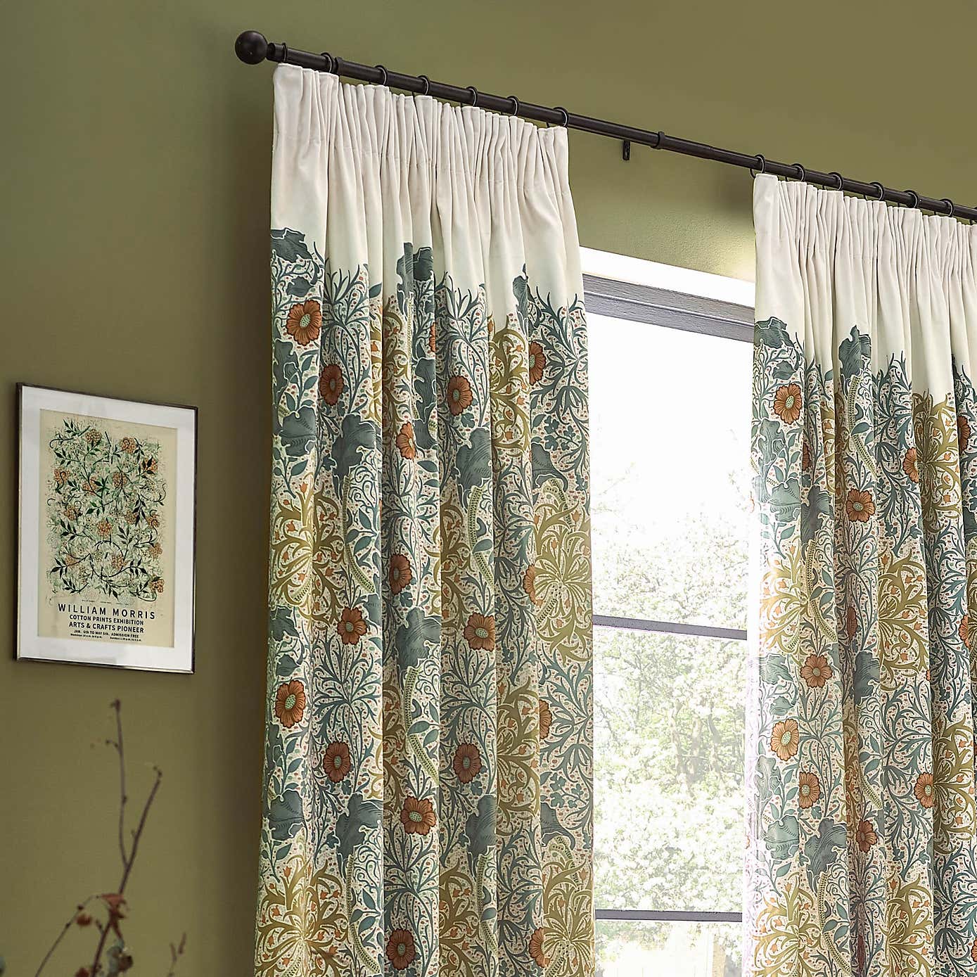 Morris & Co. Seaweed Matte Velvet Pencil Pleat Curtains
