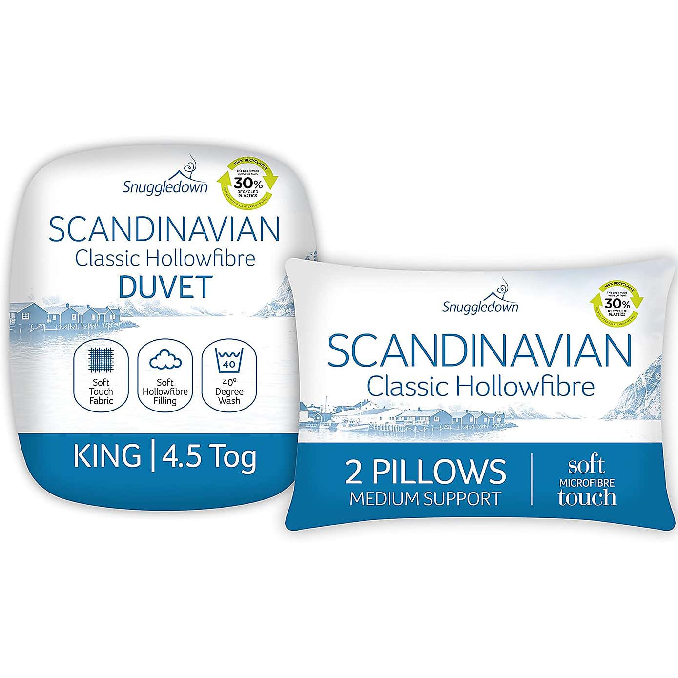 Snuggledown Scandinavian Hollowfibre 4.5 Tog Duvet and Pillow Set