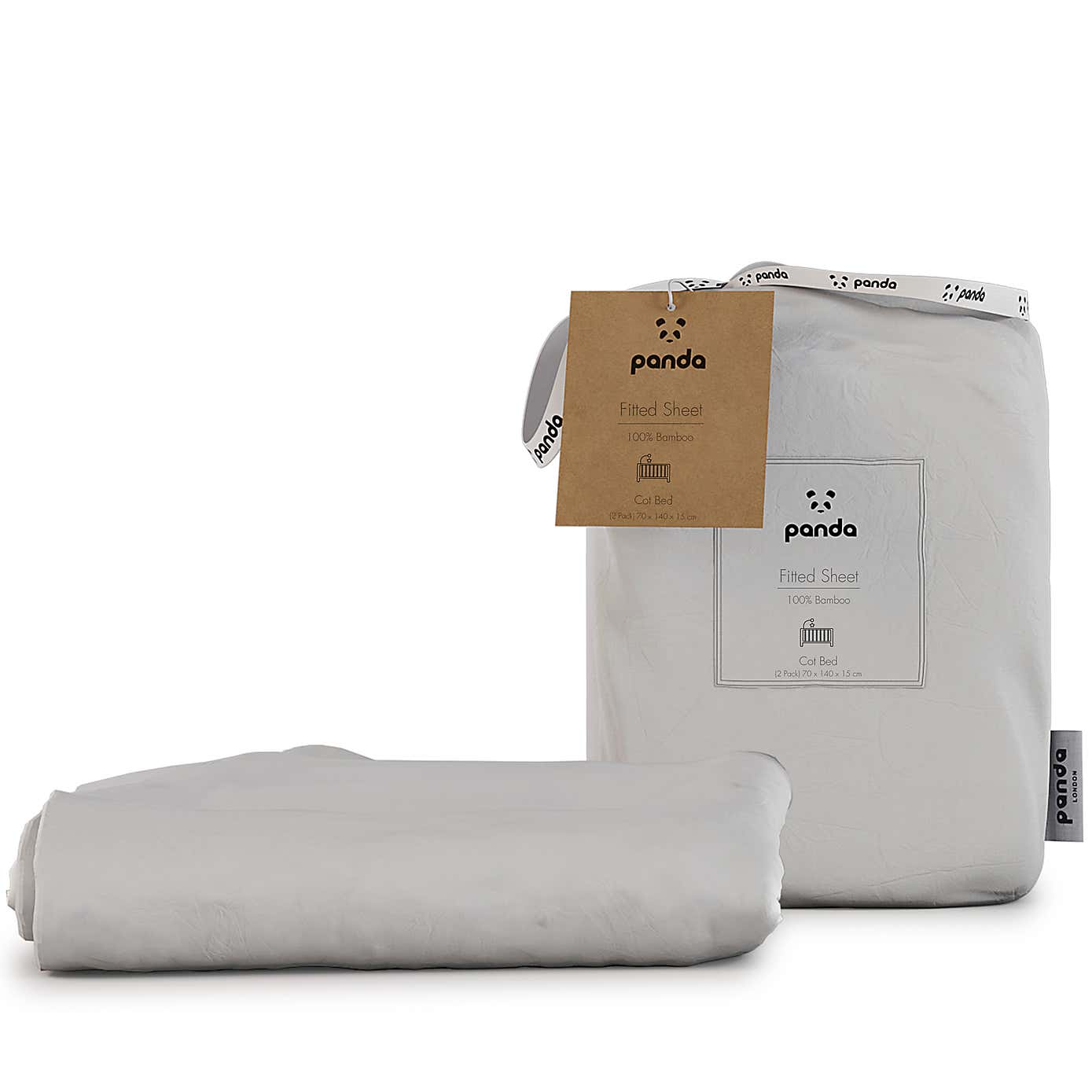 Pack of 2 Panda Kid's Bamboo White Cot Bed Fitted Sheets