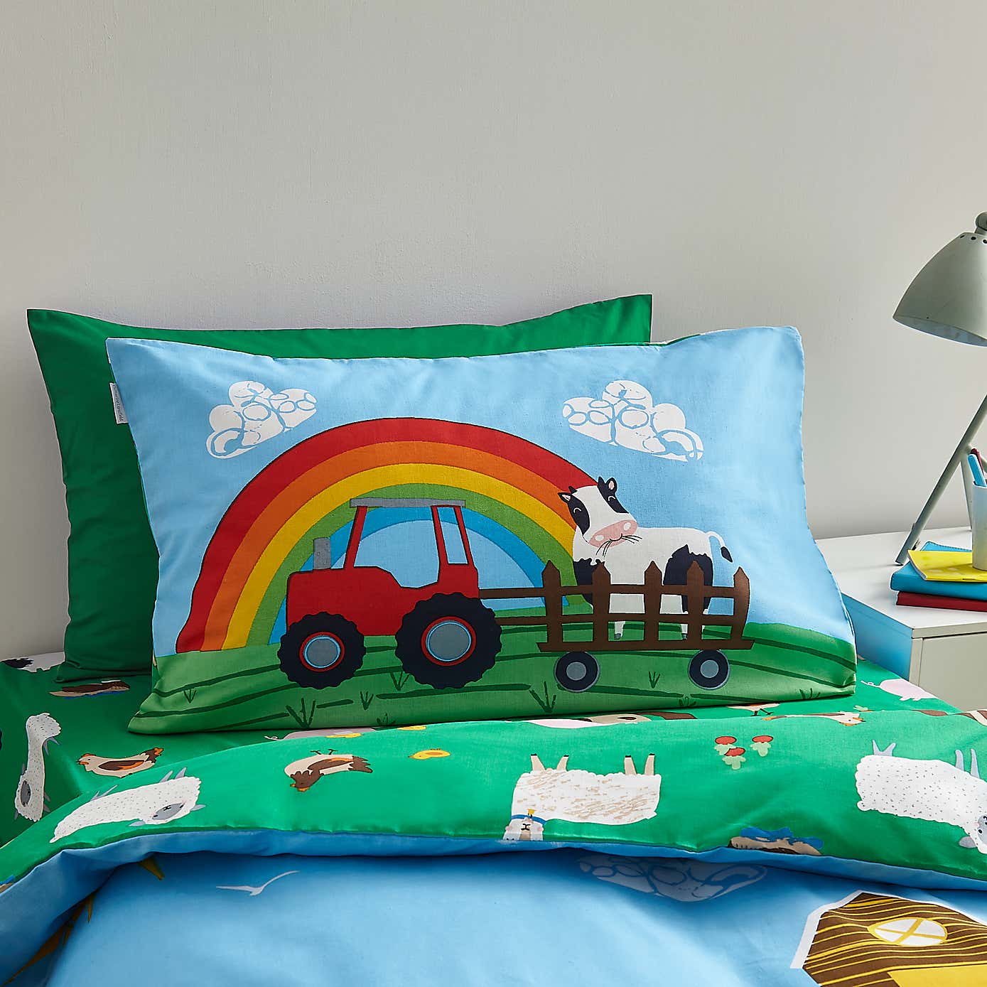 Catherine Lansfield Farmyard Animals Blue Reversible Duvet Cover and Pillowcase Set