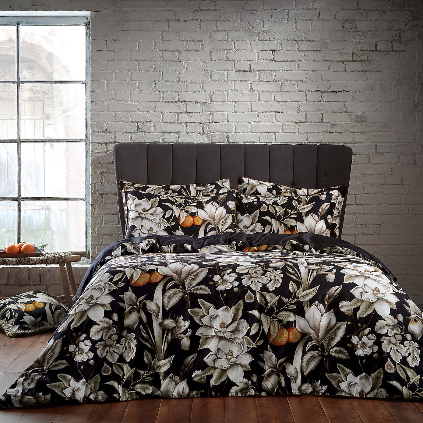 EW by Edinburgh Weavers Lavish Floral Noir 100% Cotton Sateen Pillowcase Pair
