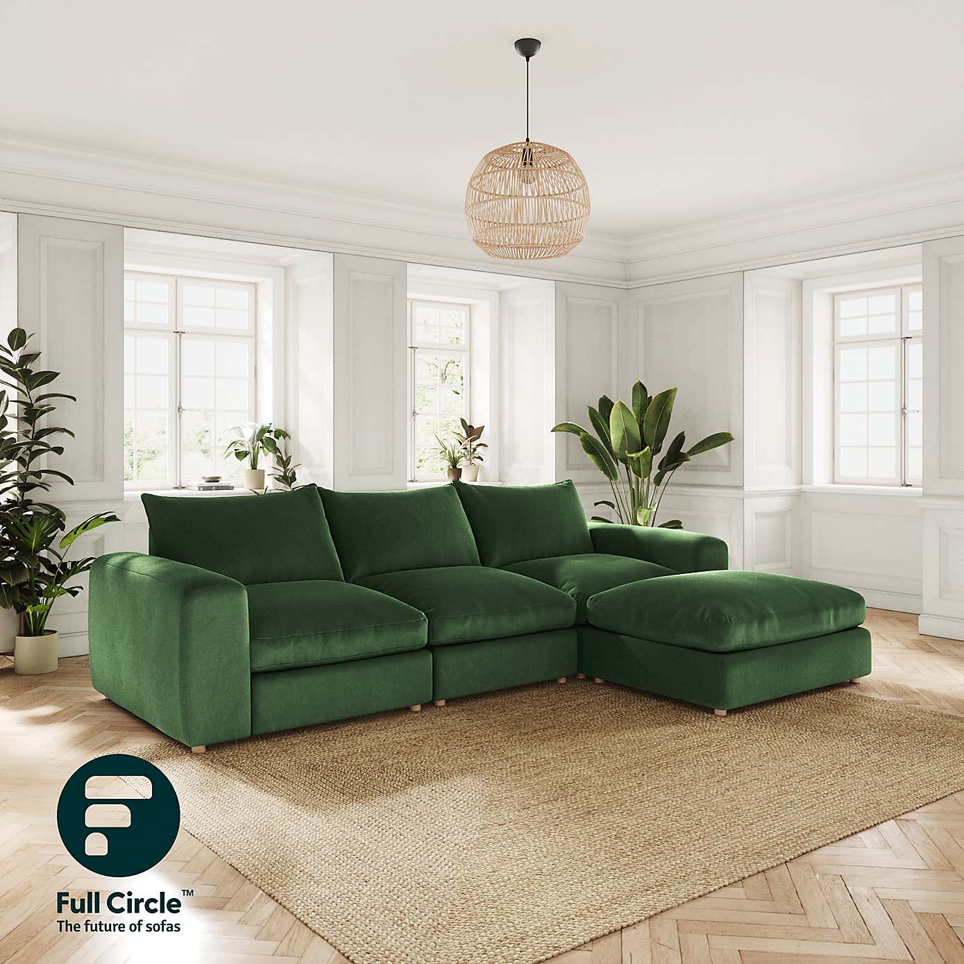 Full Circle Austin Cosy Velvet Right Hand Facing Corner Chaise, Bottle Green