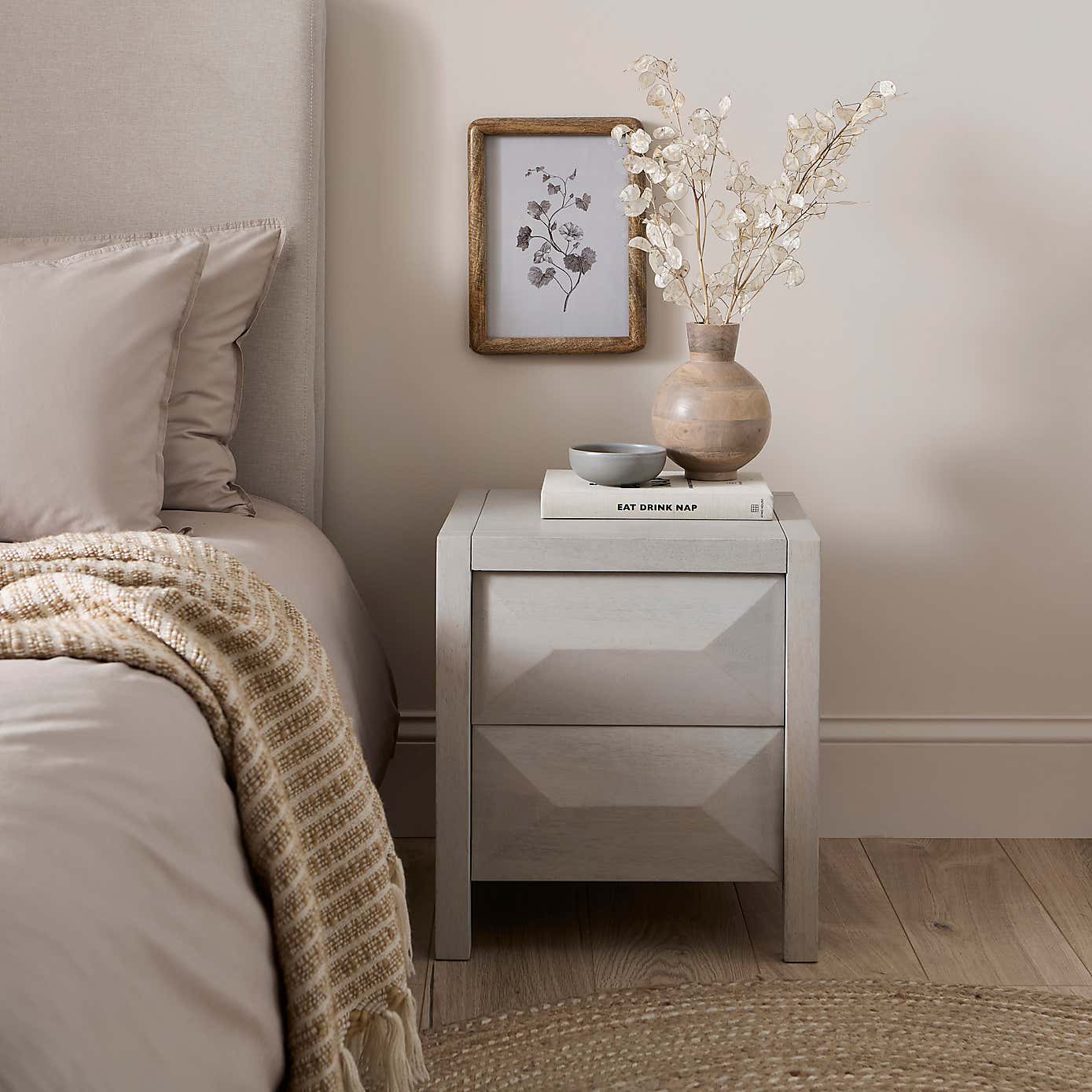 Watkins 2 Drawer Bedside Table, Mango Wood