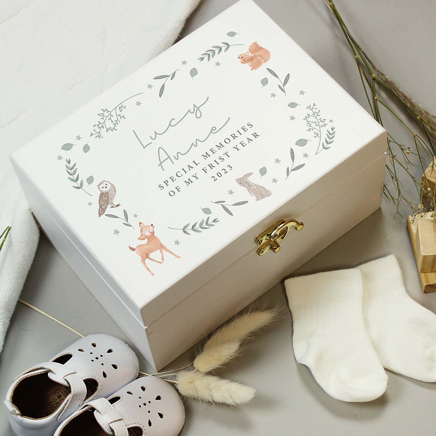 Personalised Woodland Animals Wooden Keepsake Box