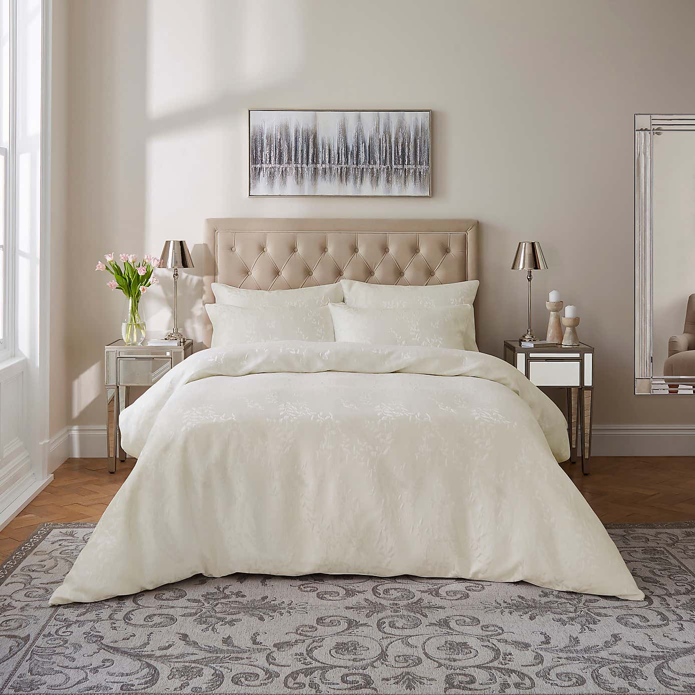 Dorma Luxe Wisteria Ivory Duvet Cover and Pillowcase Set