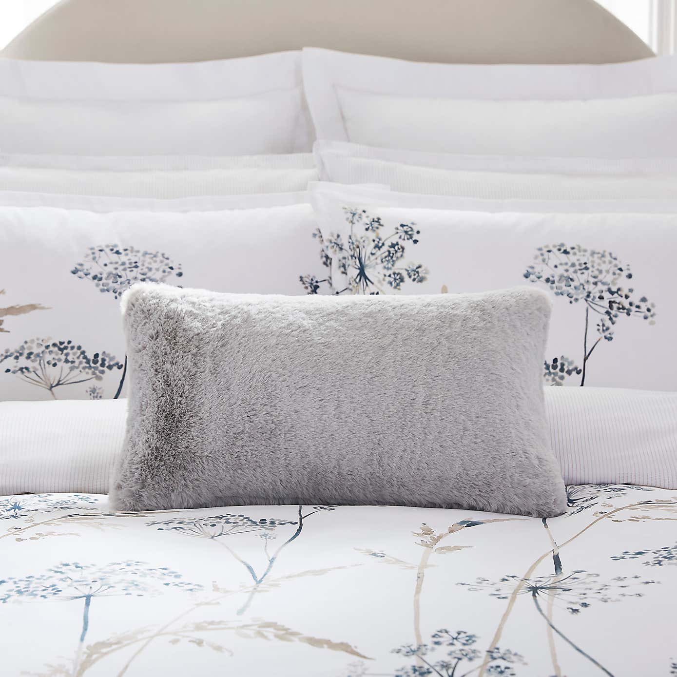 Dorma Purity Faux Fur Grey Boudoir Cushion