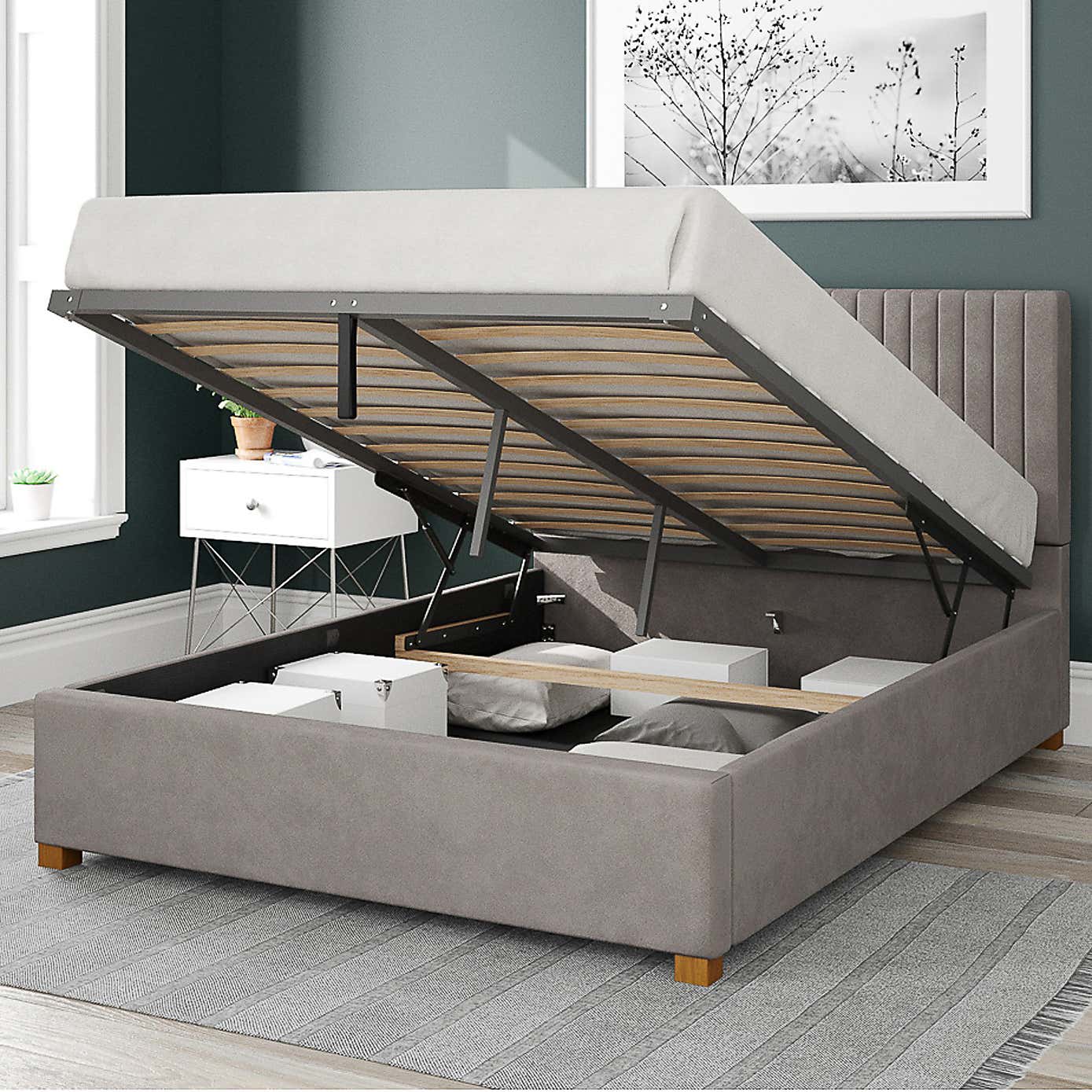 Grant Plush Velvet Ottoman Bed