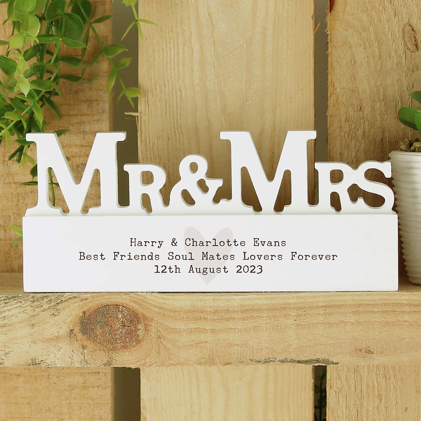 Personalised Free Text Heart Wooden Mr and Mrs Ornament