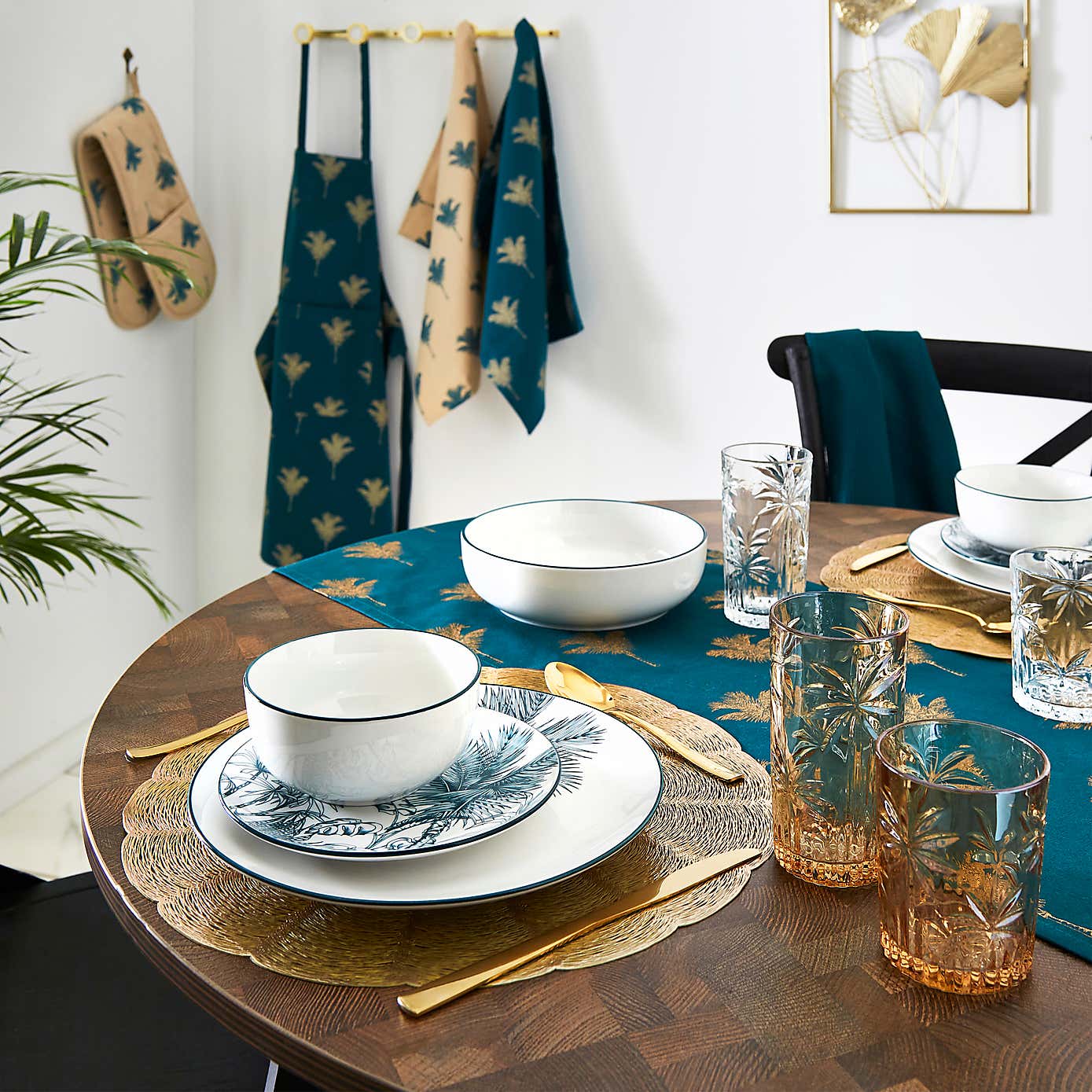 Luxe Palm Teal Double Oven Glove