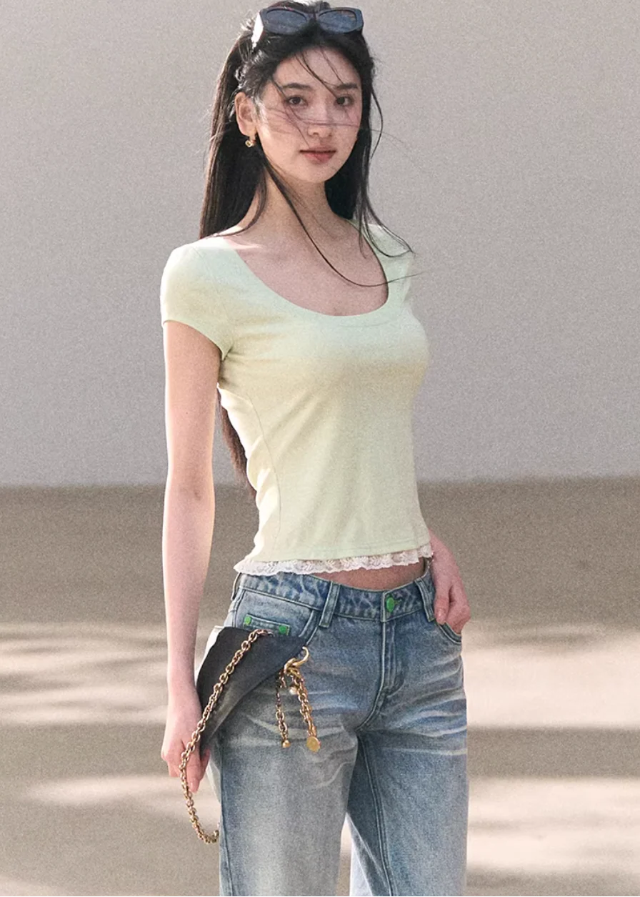 Spring Letter Lace Layer Tee