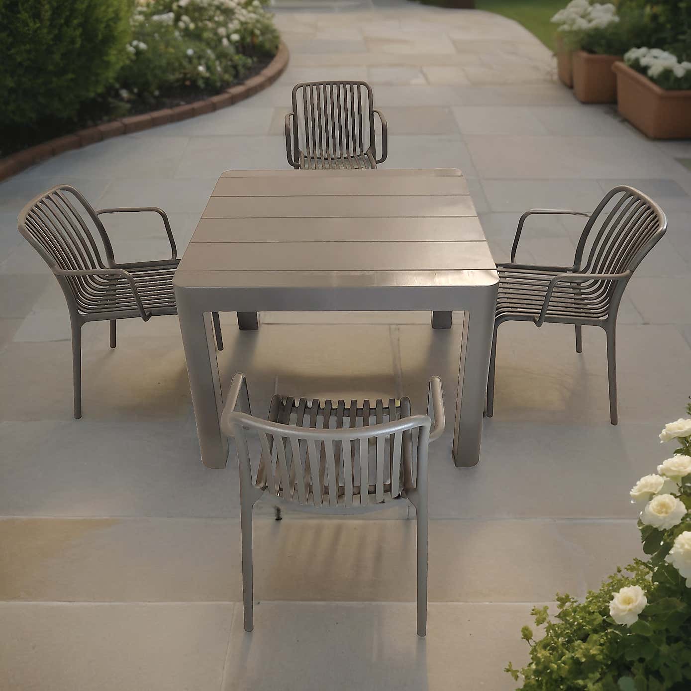 Modura Henrik Square Dining Table with 4 Alma Armchairs