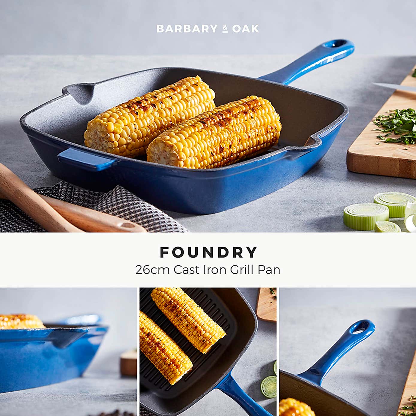 Barbary & Oak Cast Iron Grill Pan, 23cm