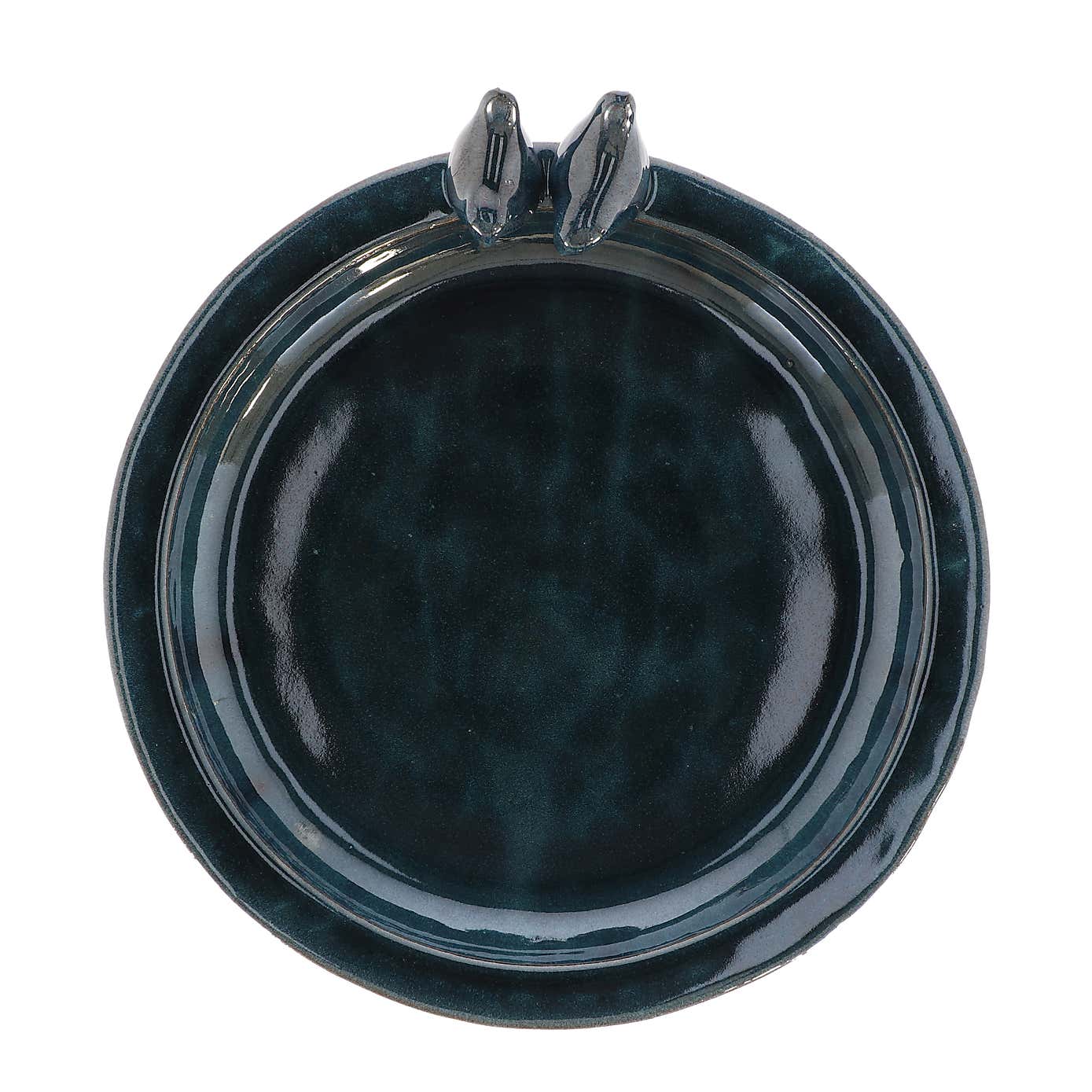 Fallen Fruits Petrol Ceramic Round Bird Bath