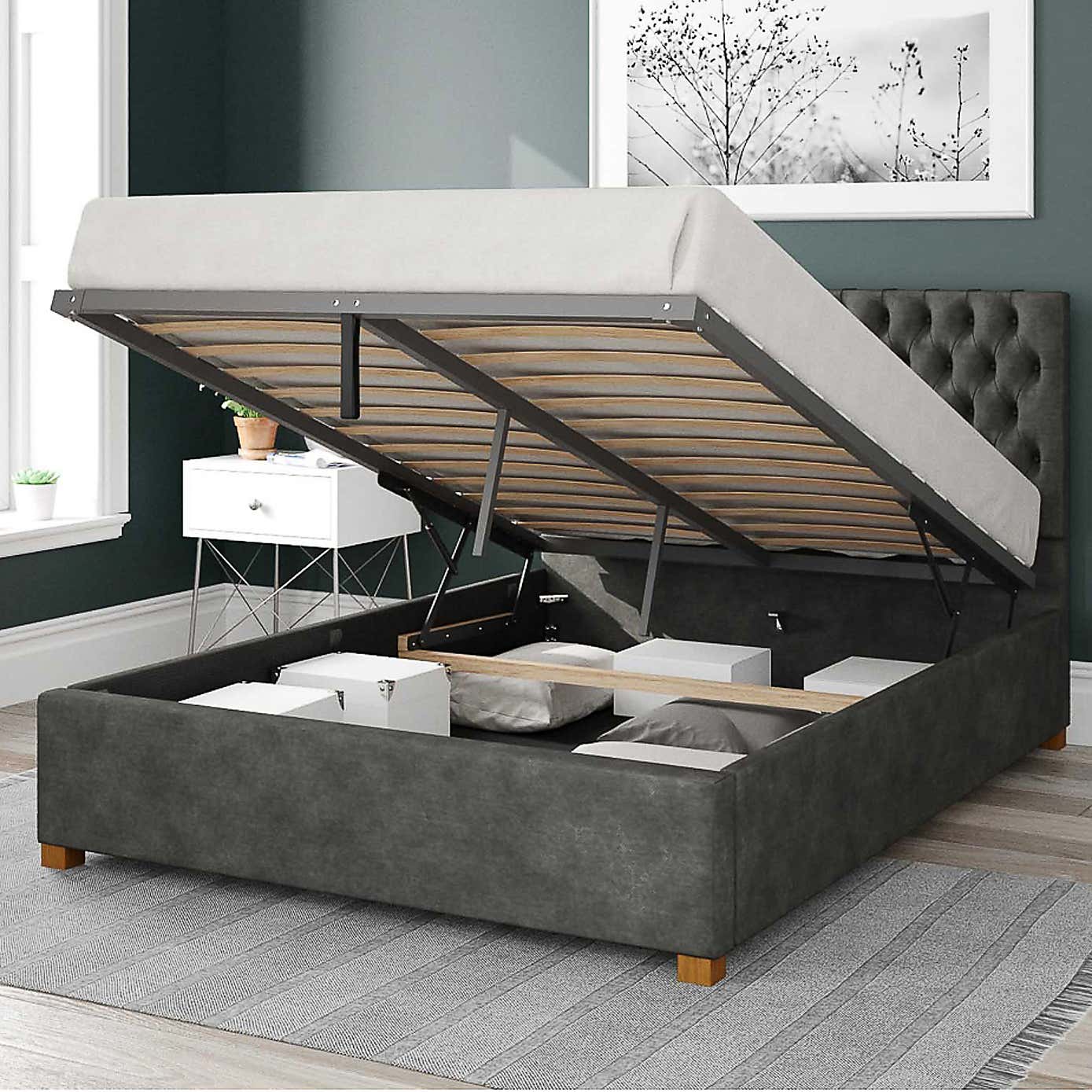 Monroe Kimyo Linen Ottoman Bed Frame