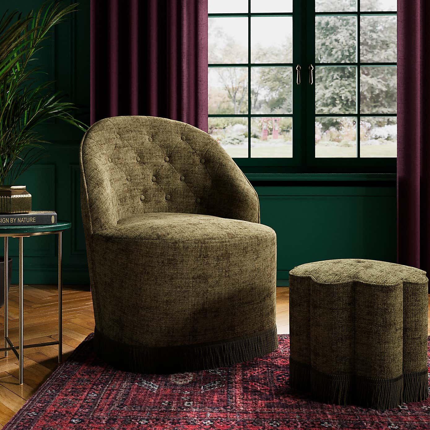Elea Tassel Distressed Chenille Occasional Armchair