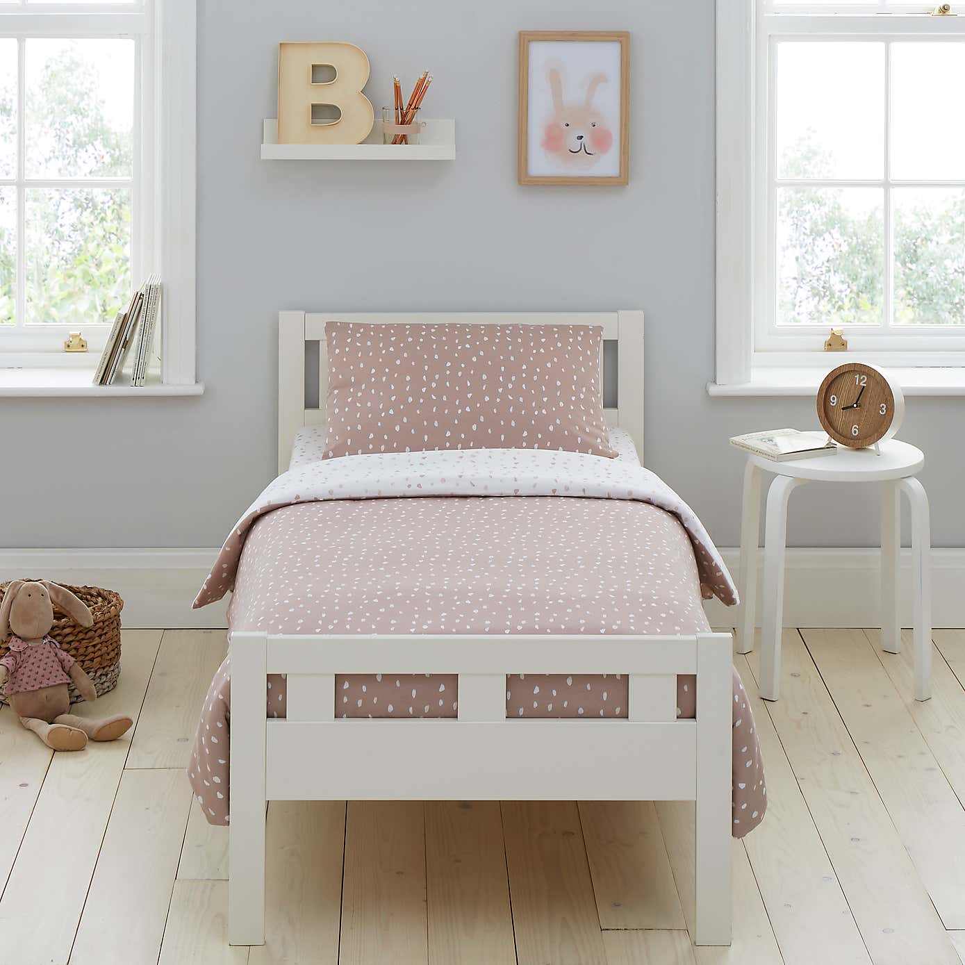Pink Spotted 100% Jersey Cotton Reversible Duvet Cover and Pillowcase Set