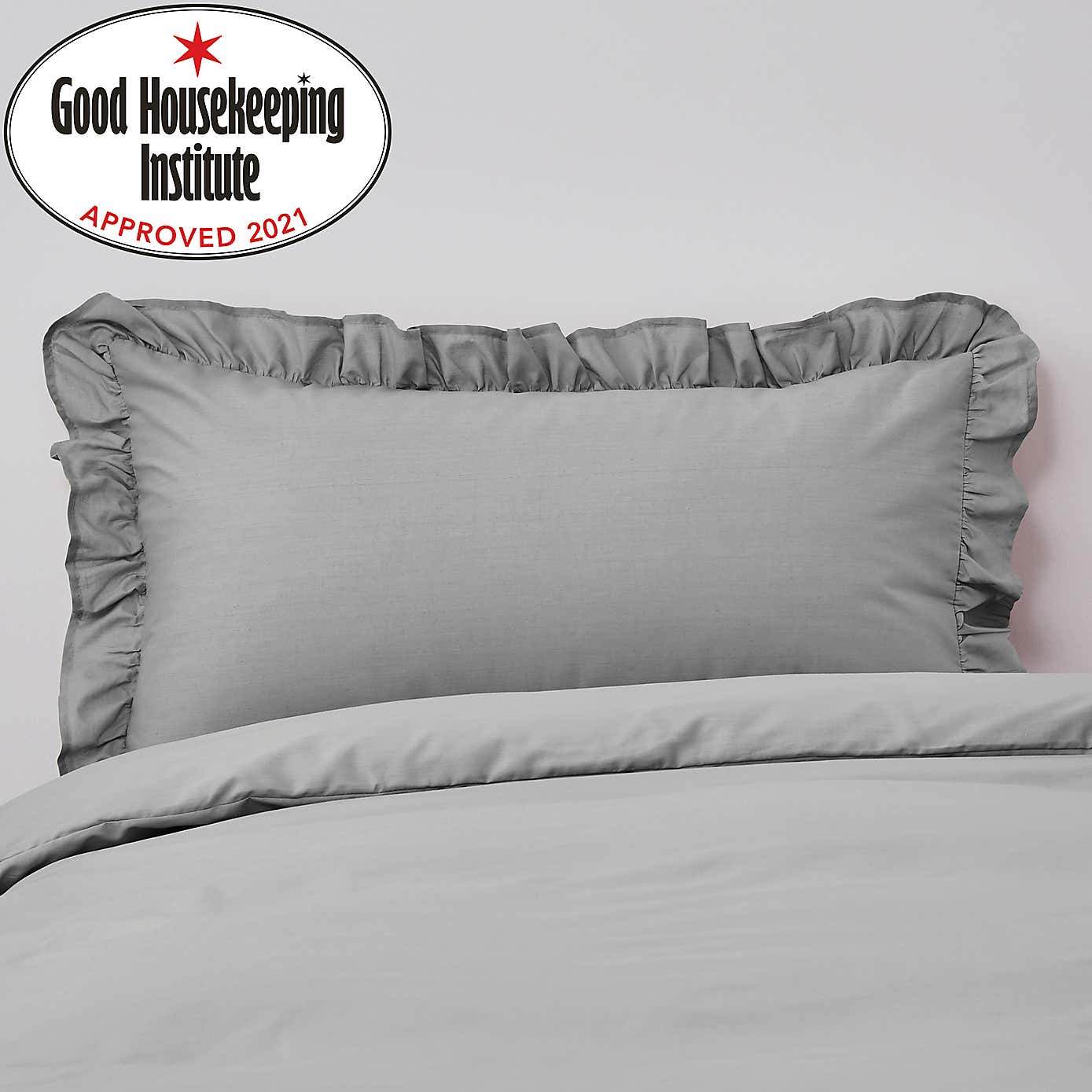 Non Iron Plain Dye Slate Frilled Pillowcase